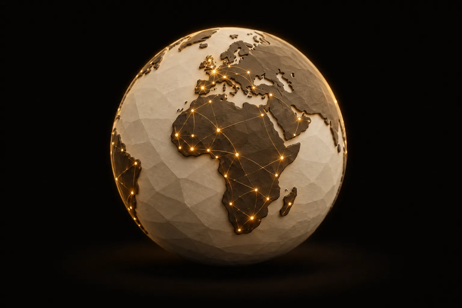 Handcrafted tan clay globe showing Africa & Middle East