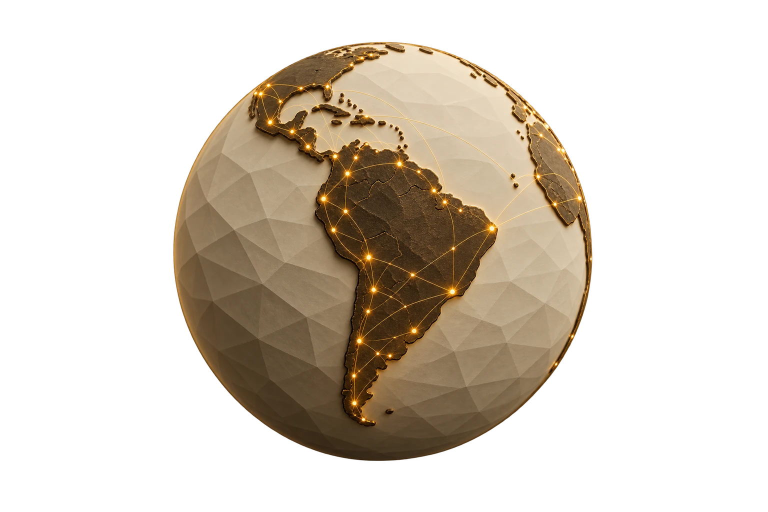Handcrafted tan clay globe showing Central & South America
